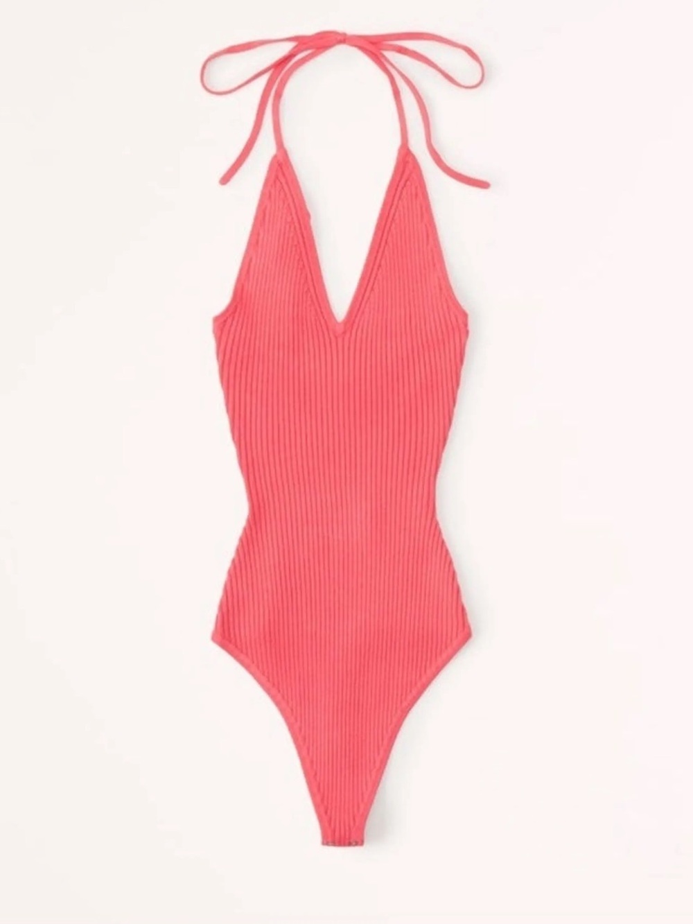 Abercrombie Elevated Knit Tie Halter Bodysuit - Dark Pink - XS